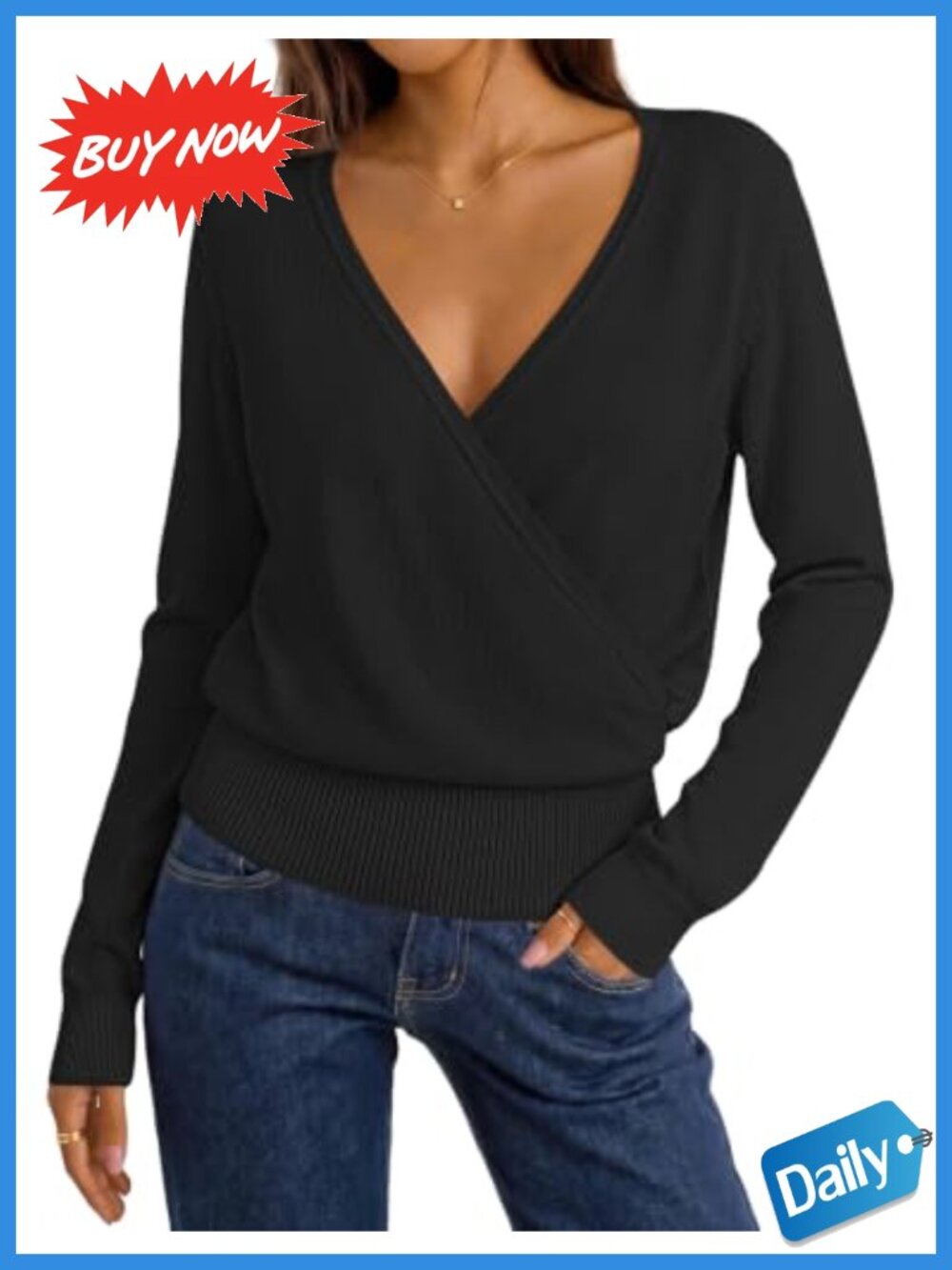V Neck Wrap Sweater Women Lightweight Knit Faux Wrap Pullover for Fall